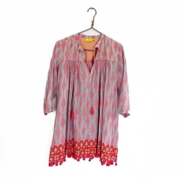 Roberta Roller Rabbit Womens XS Pom Pom Tassel Tunic Shirt Red Gray - Picture 1 of 8